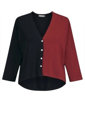 Alembika Two Tone Color Block Crop Cardigan Plum Red Black Size 3 | US 10-12 NWT